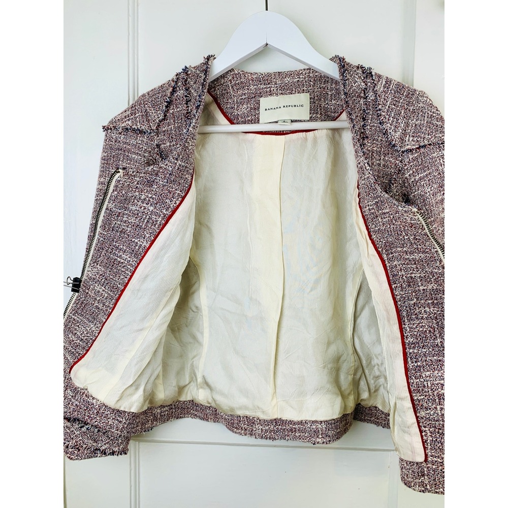 Banana Republic Frayed‎ Boucle Tweed Zip Front Linen Blend Cropped Jacket / 2 - Picture 14 of 16